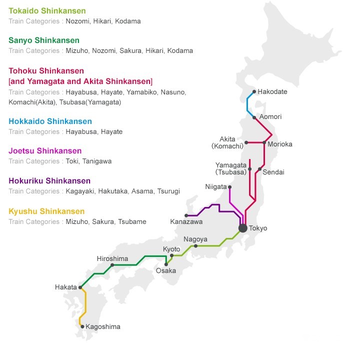 bản đồ shinkansen nhật bản